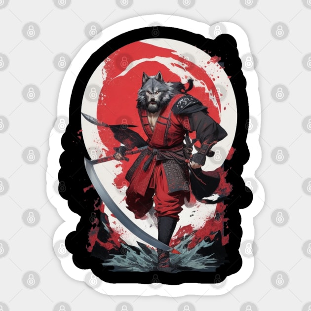 The werewolf man in samurai clothing is our signature summer shirt Sticker by RACACH